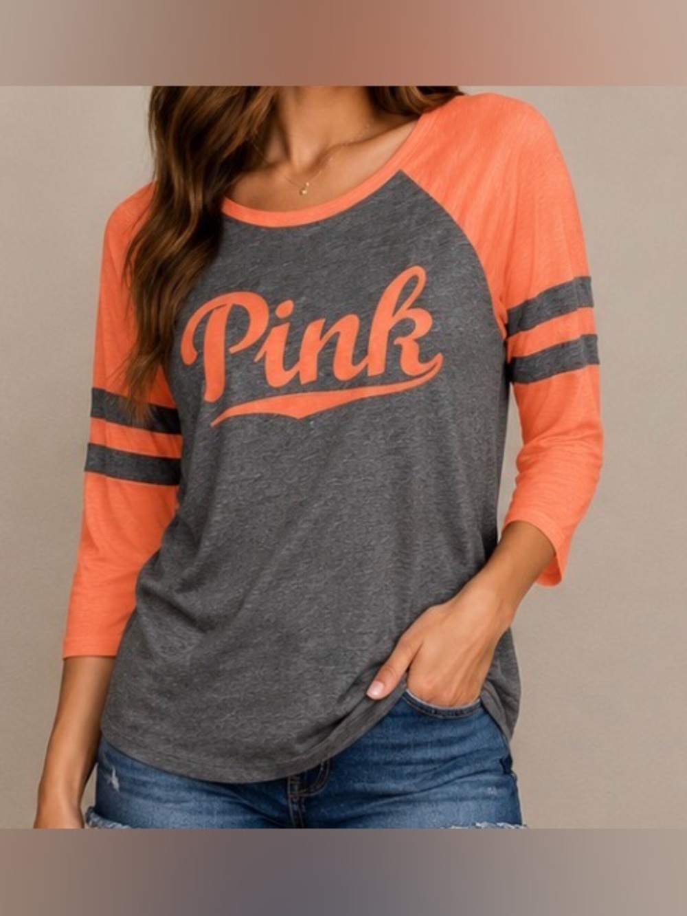 PINK Victoria's Secret Top Shirt Baseball Oversized Raglan 3/4 Sleeve Vintage